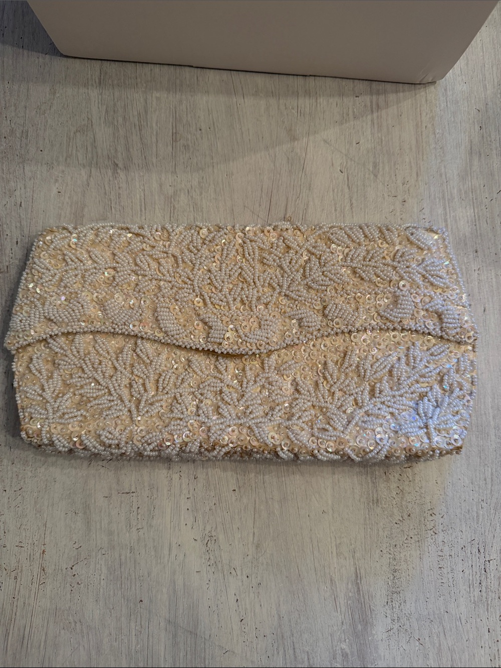 Beaded Ivory Evening Clutch - Women's Embellished Handbag